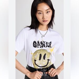 Ganni White Smiley Graphic Tee